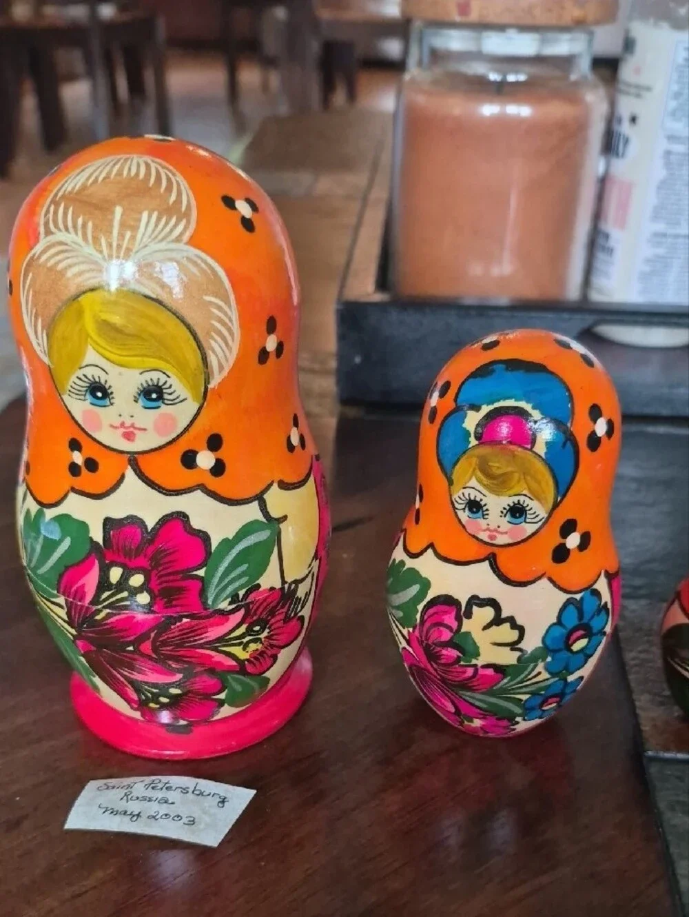 Orange Floral Hand-Painted Russian Nesting Doll (Matryoshka)